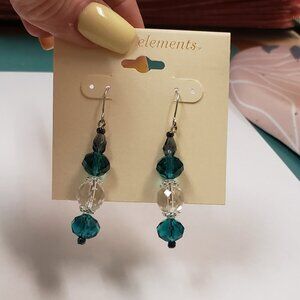 BOLD elements, NWT, silver tone green clear faceted beaded earrings